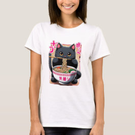 Japans Zwart Kat Eten Ramen T-shirt