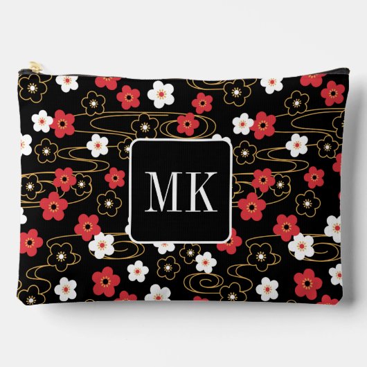 Japans Zwart Sakura Blossom Monogram Initialen Etui (Voorkant)