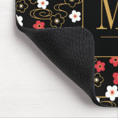 Japans Zwart Sakura Blossom Monogram Initialen Muismat (Hoek)