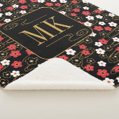 Japans Zwart Sakura Blossom Monogram Initialen Sherpa Deken (3/4)