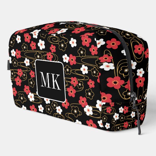 Japans Zwart Sakura Blossom Monogram Initialen Toilettasje (Rechterhoek)