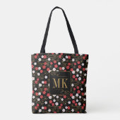 Japans Zwart Sakura Blossom Monogram Initialen Tote Bag (Achterkant)