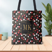 Japans Zwart Sakura Blossom Monogram Initialen Tote Bag