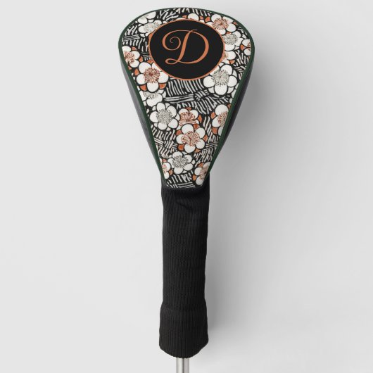Japans zwart-wit flessenpatroon op maat golfheadcover (Voorkant)