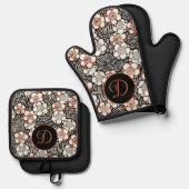 Japans zwart-wit flessenpatroon op maat ovenwant & pannenlap set (Voorkant / Achterkant)