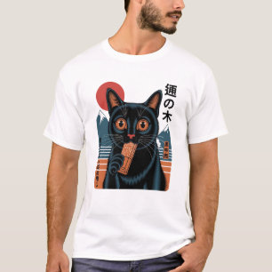 Japans Zwarte Kat met Snoepjes Bar – Retro Manga-S T-shirt