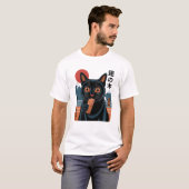 Japans Zwarte Kat met Snoepjes Bar – Retro Manga-S T-shirt (Voorkant volledig)