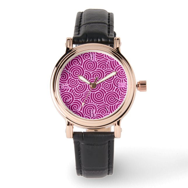 Japans zwenkpatroon - Bourgogne en bleek roze Horloge (Voorkant)