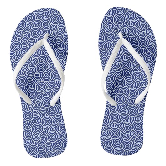 Japans zwenkpatroon - marineblauw en wit teenslippers (Voetbed)