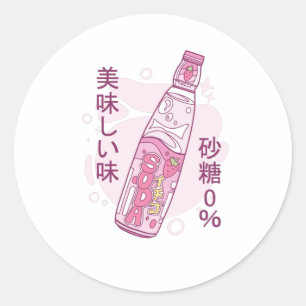 Japanse aardbei Soda Ronde Sticker