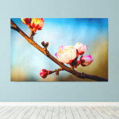 Japanse abrikozenbloesems en de blauwe heldere hem canvas afdruk (Insitu (Houten vloer))