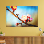 Japanse abrikozenbloesems en de blauwe heldere hem canvas afdruk (Insitu (Woonkamer))