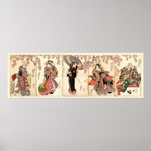  Japanse Actors 5 Panel Woodblock Poster (Voorkant)