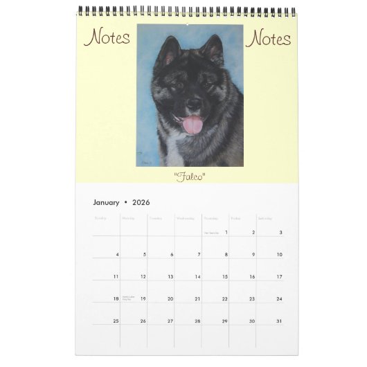 japanse akita dog portretteert realistische kunst  kalender (Jan 2026)
