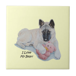 Japanse akita en teddy dragen realistische kunst tegeltje