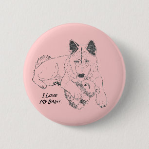 Japanse akita met roze teddybeer ronde button 5,7 cm