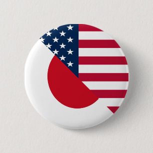 Japanse Amerikaanse vlag  HalfJapanse Amerikaanse  Ronde Button 5,7 Cm