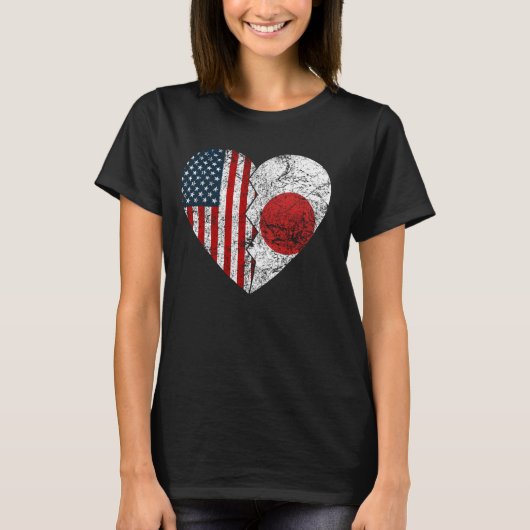 Japanse Amerikaanse vlaggen Hart Verenigde Staten  T-shirt (Voorkant)