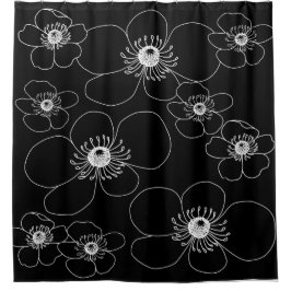 Japanse Anemonen op zwart dekbed Hoesje Douchegordijn