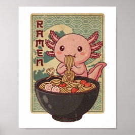 Japanse Anime Axolotls Ramen Zwarte Axolotl Eet Poster