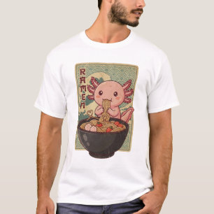 Japanse Anime Axolotls Ramen Zwarte Axolotl Eet T-shirt