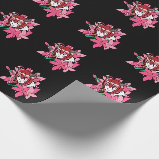 Japanse Anime Girl Demon esthetische bloemen Cadeaupapier (Hoek)