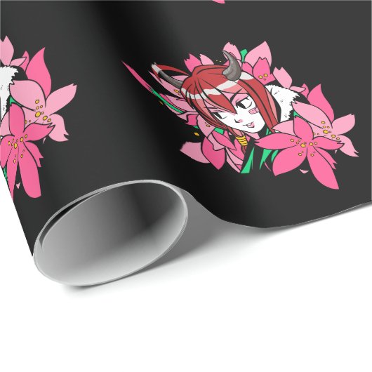 Japanse Anime Girl Demon esthetische bloemen Cadeaupapier (Rol Hoek)