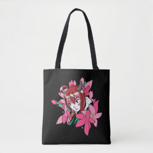 Japanse Anime Girl Demon esthetische bloemen Tote Bag