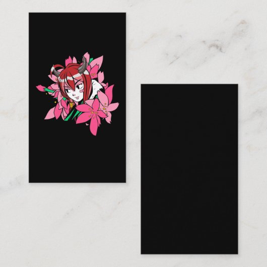 Japanse Anime Girl Demon esthetische bloemen Visitekaartje (Voorkant / Achterkant)
