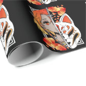 Japanse Anime Girl Mask Samurai Sword Flowers Cadeaupapier (Rol Hoek)