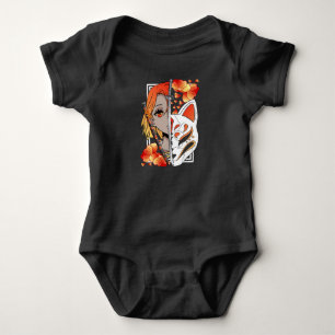 Japanse Anime Girl Mask Samurai Sword Flowers Romper