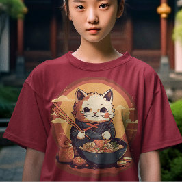 Japanse Anime Kitty Kat Eten Ramen T-shirt