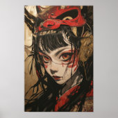 Japanse anime meisje met rood en goud Oni masker P Poster (Voorkant)