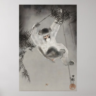 Japanse Apen Muur Kunstprint  Vintage Zen Dier Poster