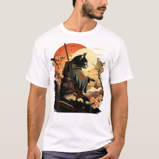 Japanse Art Cat Ninja Ukiyo-e Anime Style Samurai T-shirt
