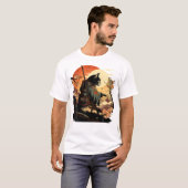 Japanse Art Cat Ninja Ukiyo-e Anime Style Samurai T-shirt (Voorkant volledig)