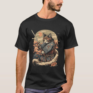 Japanse Art Kat Ninja Ukiyo-E Anime Stijl Samurai T-shirt