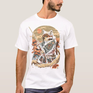 Japanse Art Kat Ninja Ukiyo-E Anime Stijl Samurai T-shirt