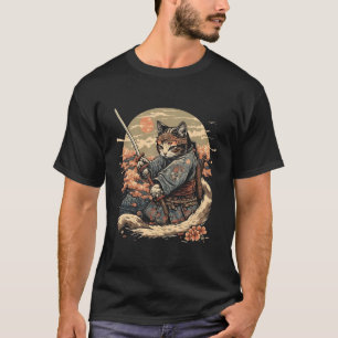 Japanse Art Kat Ninja Ukiyo-E Anime Stijl Samurai T-shirt