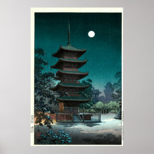 Japanse Asakusa Kinryūzan-tempel in het maanlicht Poster