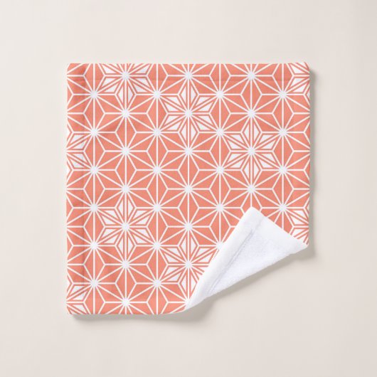 Japanse Asanoha of Star Pattern - koraalroze Bad Handdoek (Wasdoekje)