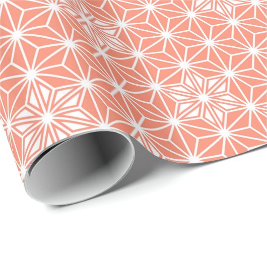 Japanse Asanoha of Star Pattern, koraalroze Cadeaupapier (Rol Hoek)