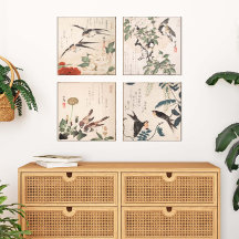 Japanse Audubon Vogelgalerij Muurkunst Set van 4