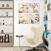 Japanse Audubon Vogelgalerij Muurkunst Set van 4 Canvas Afdruk