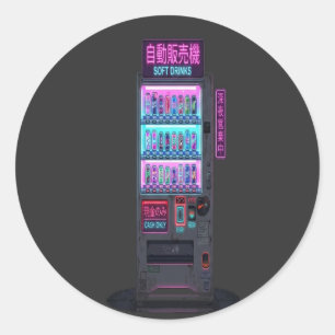 Japanse automaat cyberpunk pixel art ronde sticker