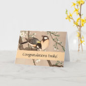 Japanse Aziatische Koson Bird Chickadee Songbird Kaart (Gele Bloem)