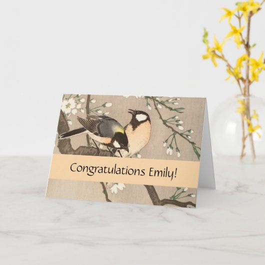 Japanse Aziatische Koson Bird Chickadee Songbird Kaart (Gele Bloem)