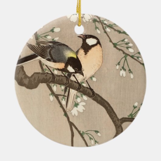 Japanse Aziatische Koson Bird Chickadee Songbird Keramisch Ornament (Achterkant)