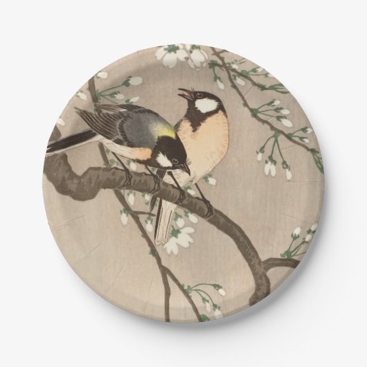 Japanse Aziatische Koson Bird Chickadee Songbird Papieren Bordje (Voorkant)