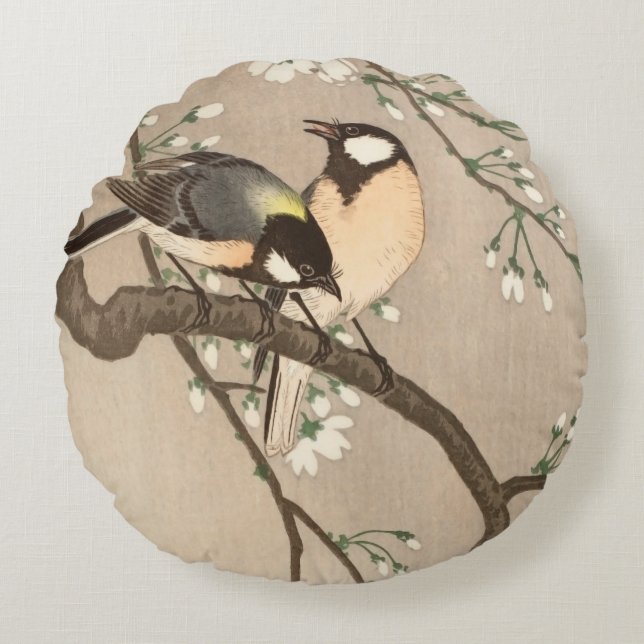 Japanse Aziatische Koson Bird Chickadee Songbird Rond Kussen (Voorkant)